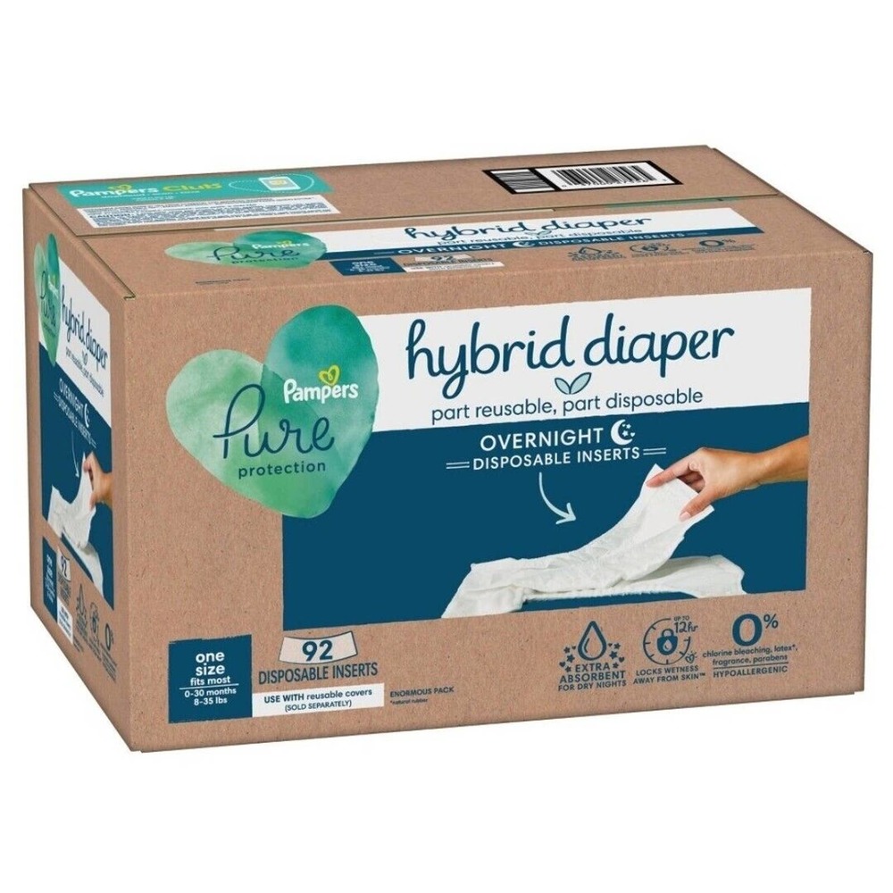 NEW Hybrid Diaper Pampers Overnight Disposable Inserts, 92 Count, Hard To Find